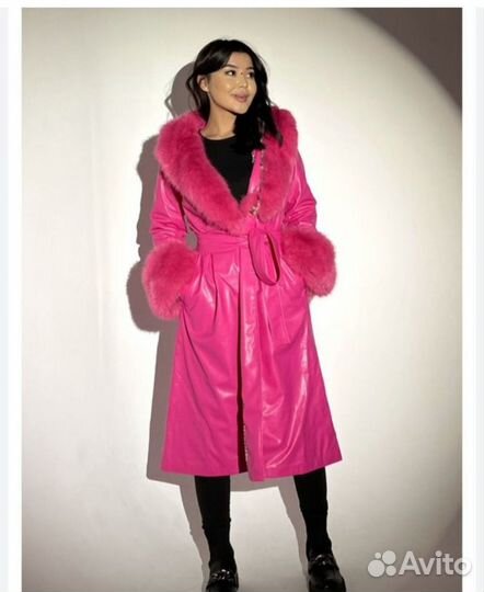 Пальто розовое кожа в стиле Барби 42-44