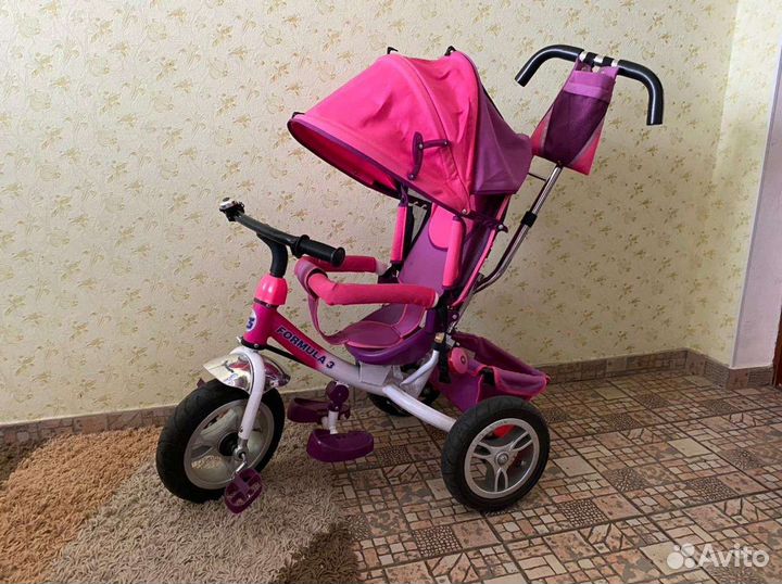 Детский 3-х колёсный велосипед с крышей и ручкой