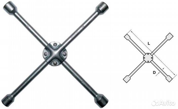 Ключ баллонный крестообразный 17х19х21х22мм L390мм