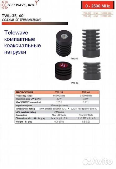 Эквиваленты коаксиальной нагрузки TWL-35, TWL-60