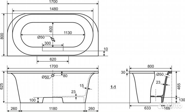 Ванна отдельностоящая 170х80