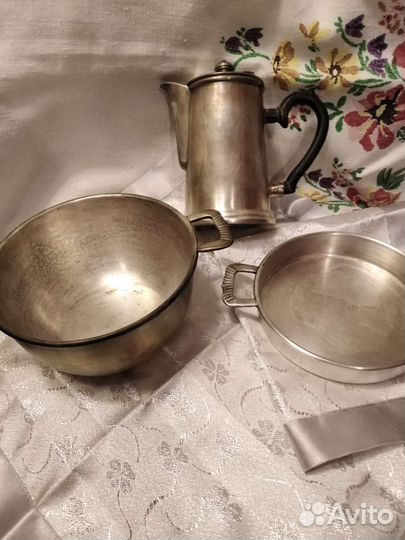 Кастрюля, сковорода и кофейник из мельхиора