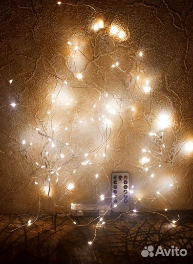 Гирлянда 10м теплый свет с пультом