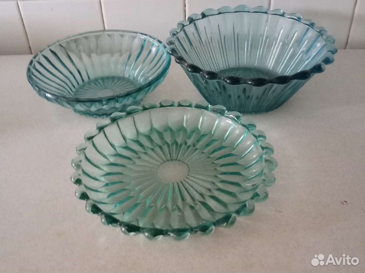 Ваза для фруктов цветное стекло СССР