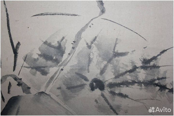 Антикварный свиток «Лотос и трясогузка», 19 век