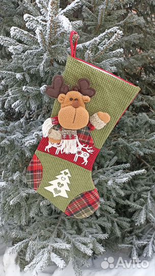 Носок новогодний для подарков 53см, текстиль