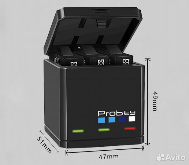 Зарядное + 3 аккумулятора для GoPro 5, 6, 7 и 8