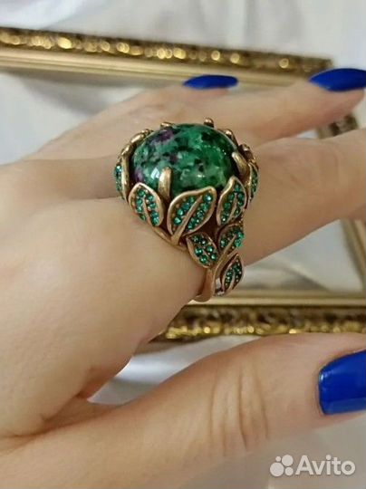 Шикарное кольцо камень Цоизит