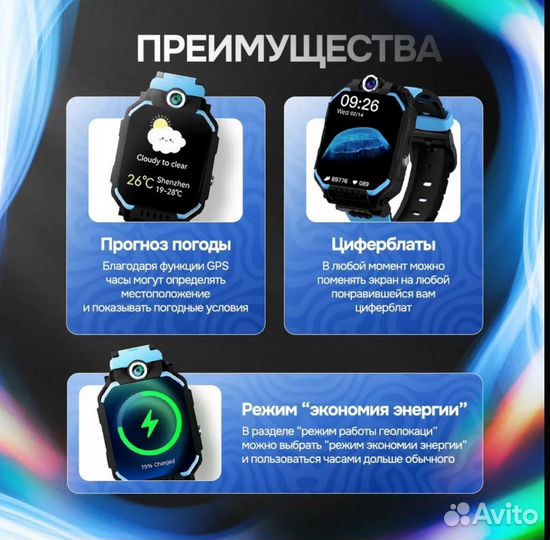 Умные часы, детские, 4G, SIM, GPS, SOS,HD, синие