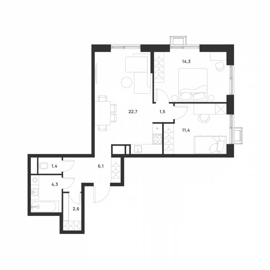 2-к. квартира, 64,3 м², 14/17 эт.