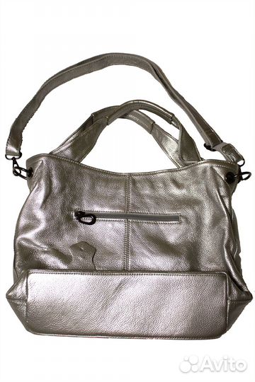 Сумка женская натуральная кожа серебристая
