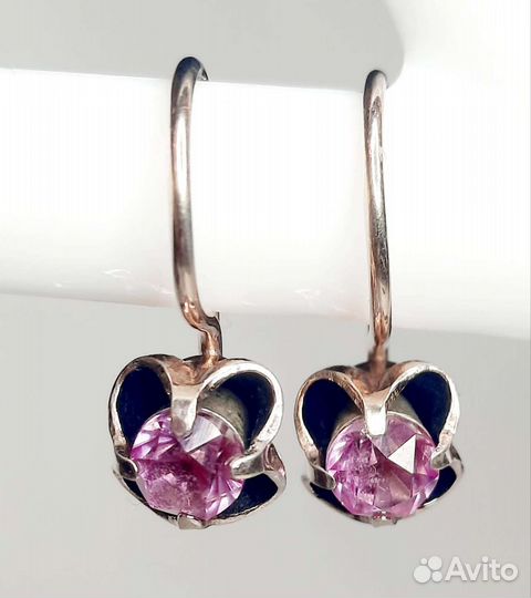 Серьги с сиреневыми камнями. Серебро 925пр(звезда)