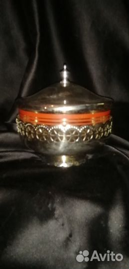 Сахарница стекло металл СССР. Винтаж