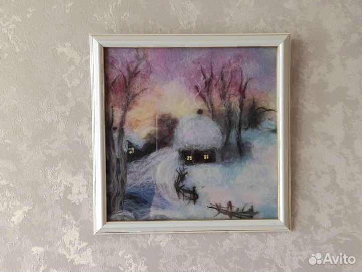 Картина из шерсти Зима