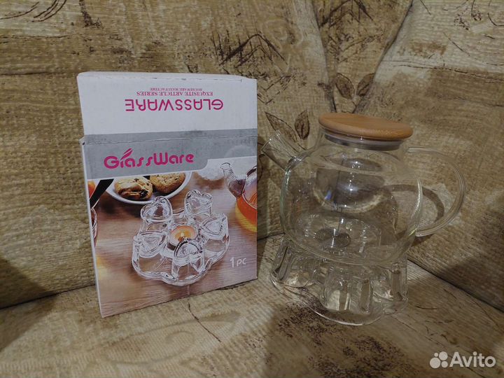 Чайник заварочный стеклянный с подставкой