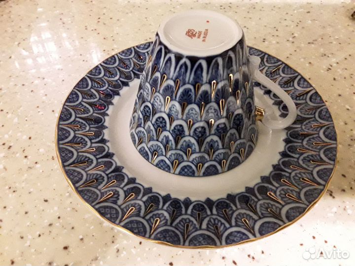 Чашка тарелка кобальт золото Лфз. Бокалы фарфор