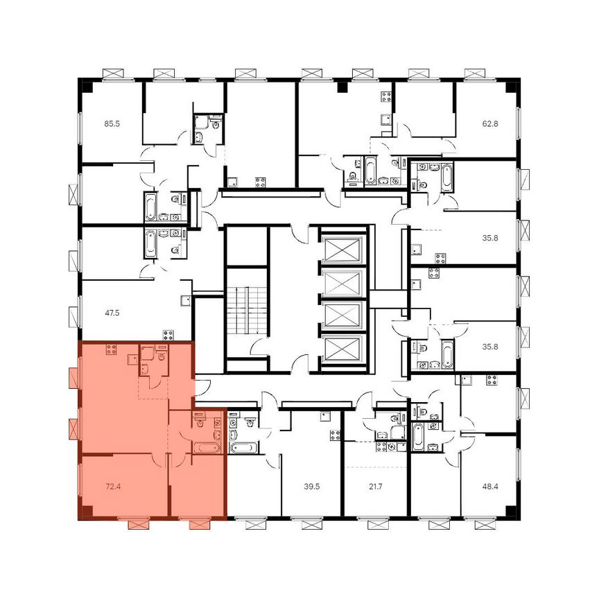 2-к. квартира, 72,4 м², 2/28 эт.