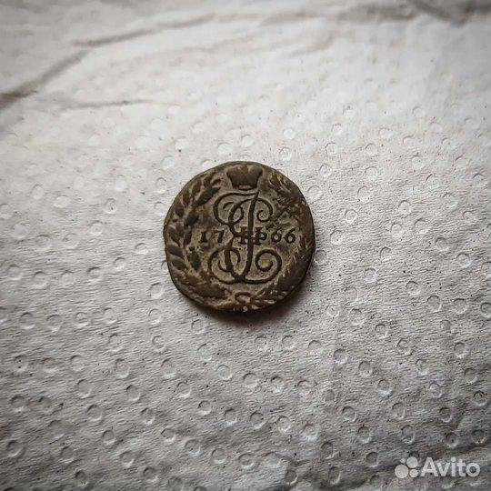 Монета полушка 1766 года. Сохран