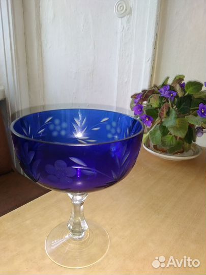 Конфетница, синее стекло, СССР