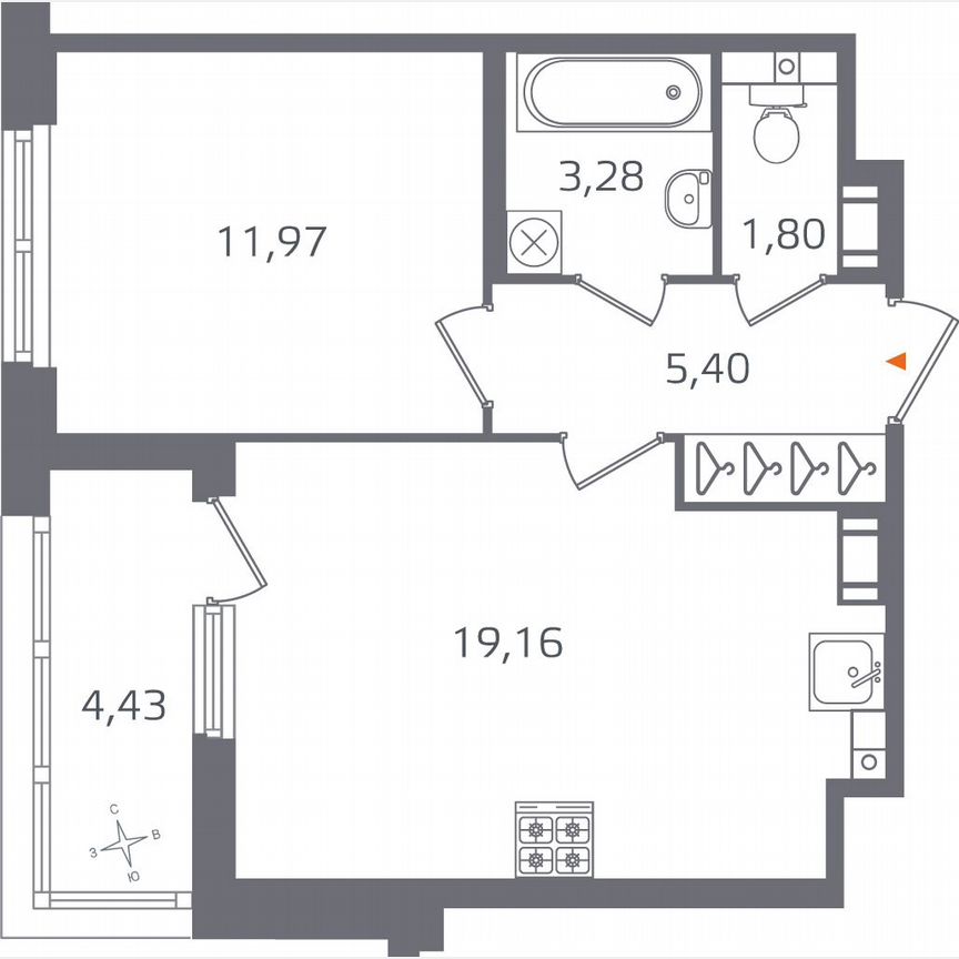 1-к. квартира, 43,8 м², 6/17 эт.