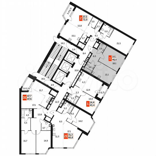 1-к. квартира, 46 м², 24/47 эт.