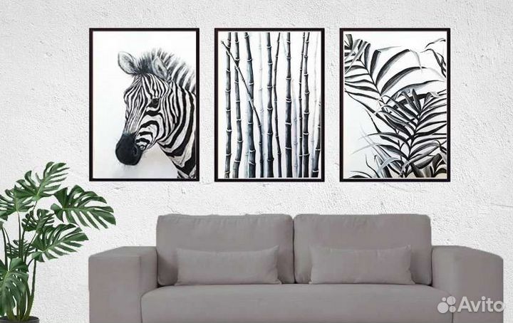 Постеры интерьерные черно-белая акварель