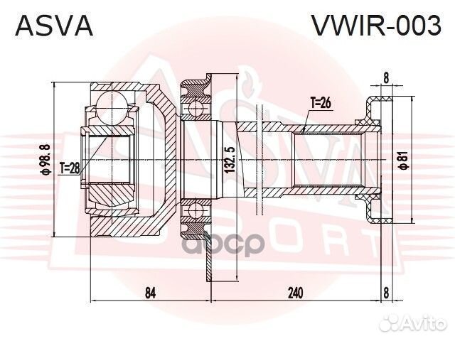 ШРУС внутренний правый 28X48.6X26 vwir-003 asva