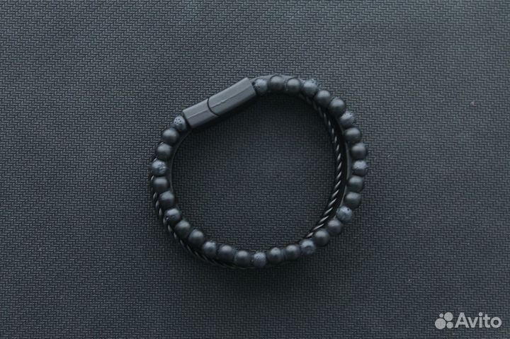 Браслет черный с бусинами лава 20 см с доставкой