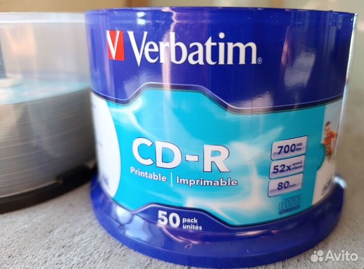 Диски CD-R 700 Мб. Verbatim Printable 52-x, 50 шт