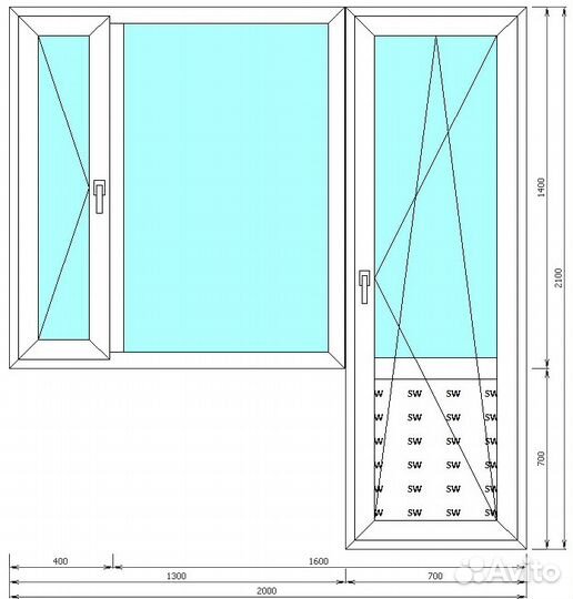 Пластиковый балконный блок 2000х2100 мм (24)