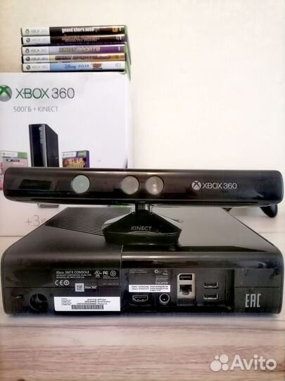 X BOX 360E:500GB, 2-Геймпада+Kinect сенсор+6игр