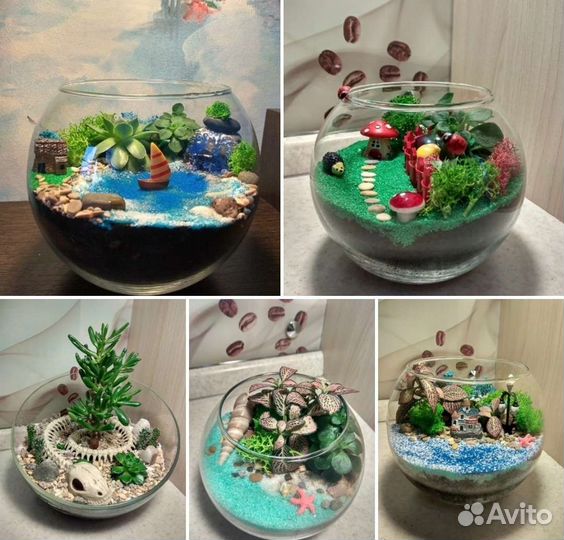 Оригинальный подарок, флорариум, ваза, цветы