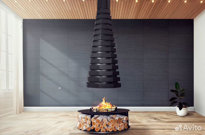 Камин дровяной подвесной центральный