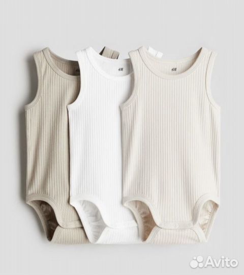 Боди майка 3шт в рубчик H&M 68 74 86