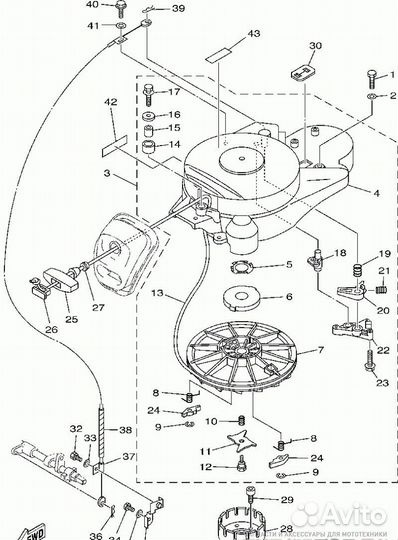 Ручной стартер Yamaha (Ямаха) 25 л.с 4 такта