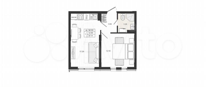 1-к. квартира, 37,1 м², 2/4 эт.