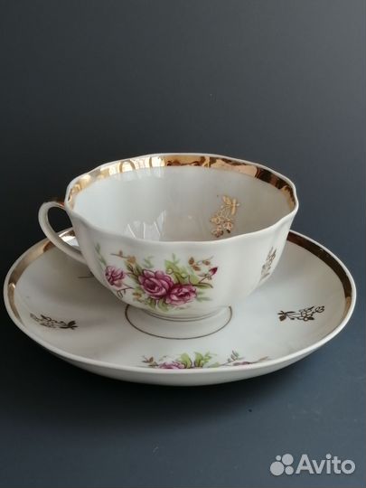 Чайная пара Дулево костяной фарфор ландыши розы