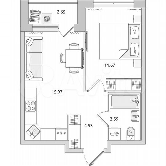 1-к. квартира, 38,4 м², 13/21 эт.