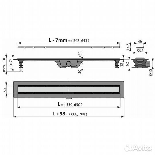 Душ. лоток Alcaplast APZ19-550 нерж. плитка