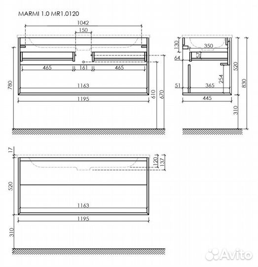 Мебель для ванной Sancos Marmi 1.0 120 дуб галифакс CN7016MB Black