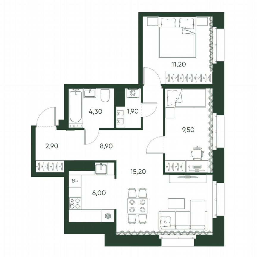 2-к. квартира, 59,9 м², 3/10 эт.