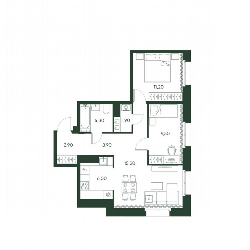 2-к. квартира, 59,9 м², 3/10 эт.