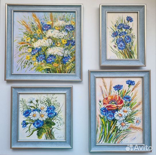 Картина маслом васильки полевые цветы маслом