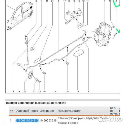 Тяга двери наружной ручки - LADA арт. 219006105248