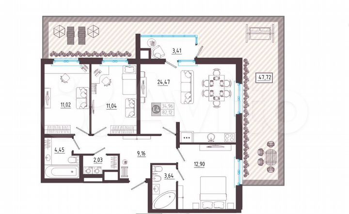 3-к. квартира, 82,1 м², 1/10 эт.