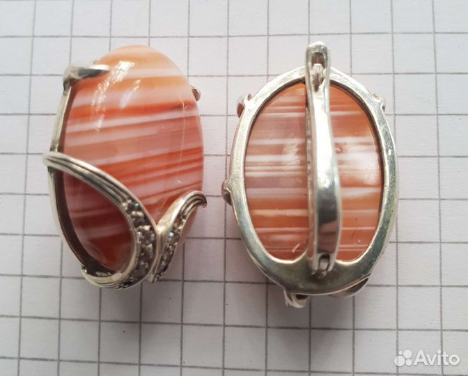 Серебряные серьги 925 пробы с агатом (Самородок)
