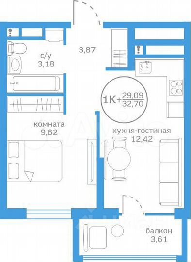 1-к. квартира, 29,1 м², 11/20 эт.