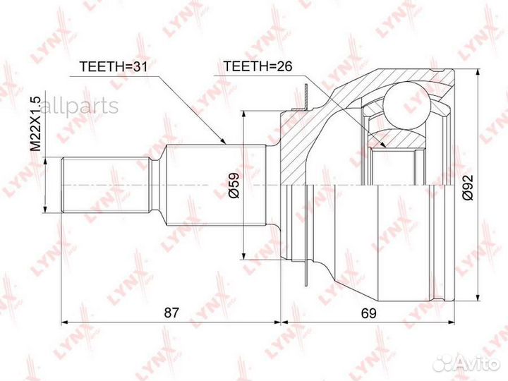 Lynxauto CO-3920 ШРУС наружный передний