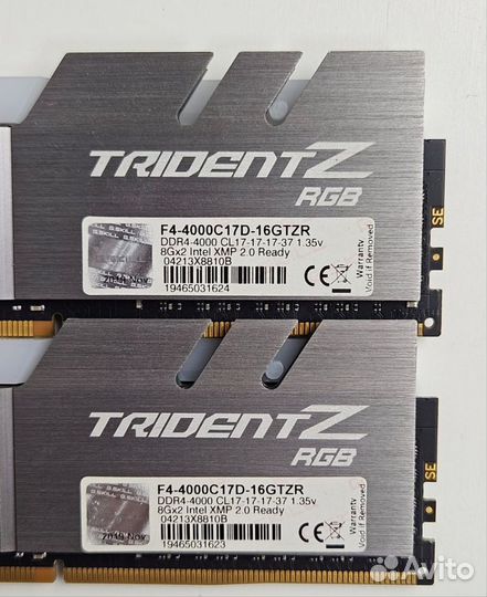 16 гб DDR4 (B-Die) 4000 MHz G.Skill Trident Z RGB