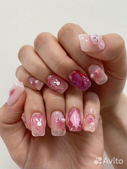 Корейский, крейзи маникюр, наращивание фикс цена